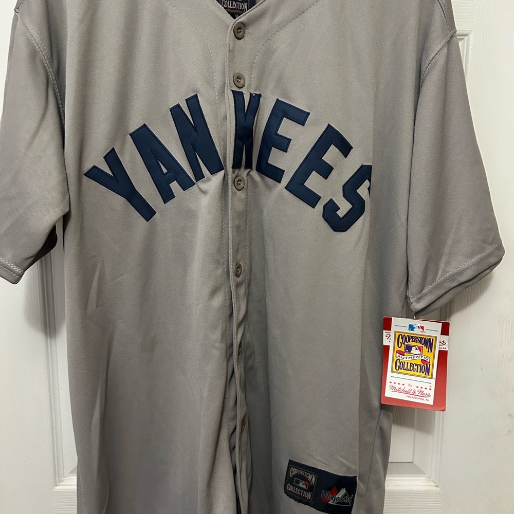 Majestic Gray Yankees Button-Up Jersey